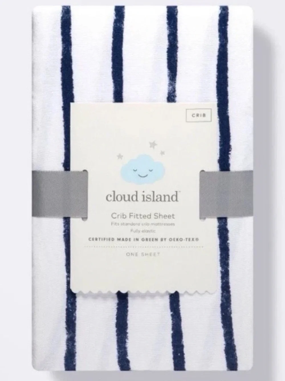cloud island White and Navy Vertical Stripe Crib Fitted Sheet New